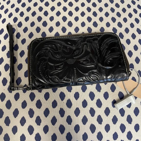 Patricia Nash Black Embossed Wristlet - Picture 1 of 6